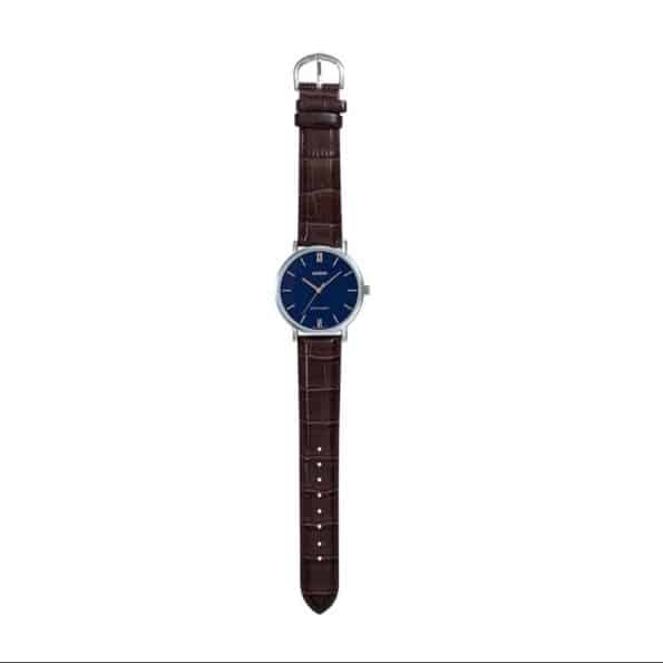 Casio MTP-VT01L-2B Men's Minimalistic Blue Dial Brown Leather Band Analog Watch