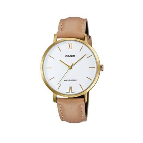 Casio LTP-VT01GL-7B Women's Minimalistic Gold Tone Brown Leather Band Analog Watch