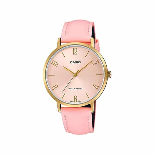 Casio LTP-VT01GL-4B Women's Minimalistic Gold Tone Pink Leather Band