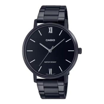 Analog wristwatch with black dial