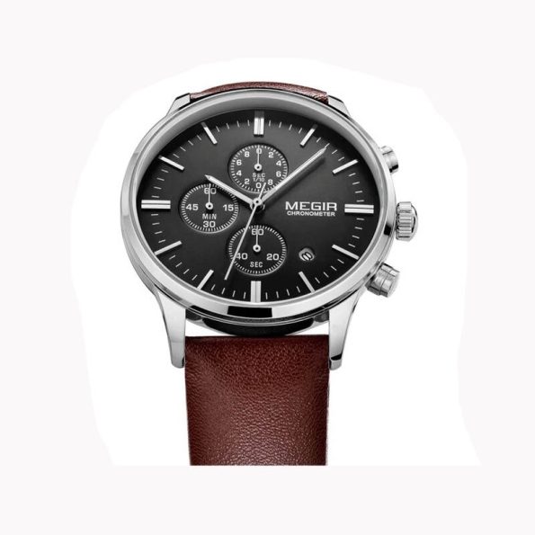 Megir 2011 Men Classic Chronograph Business Leather Strap Quartz Wristwatch