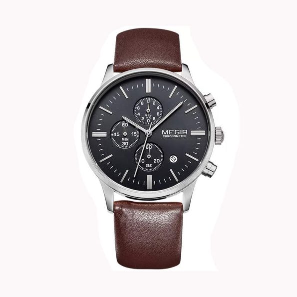 Megir 2011 Men Classic Chronograph Business Leather Strap Quartz Wristwatch