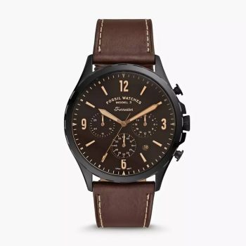 a black watch with brown leather straps