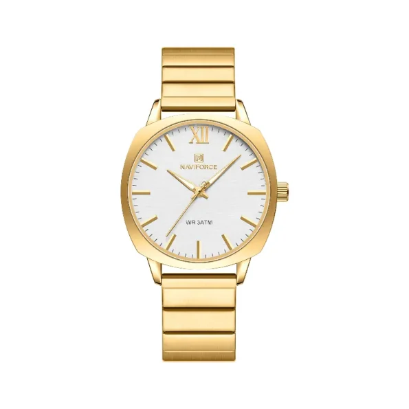 Naviforce NF5044 Women's Stainless Steel Quartz Watch with White Dial and Luminous Features.