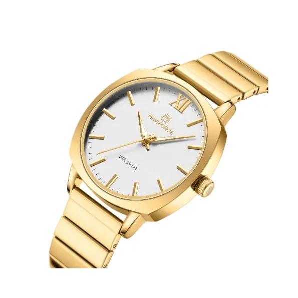 Naviforce NF5044 Women's Stainless Steel Quartz Watch with White Dial and Luminous Features.