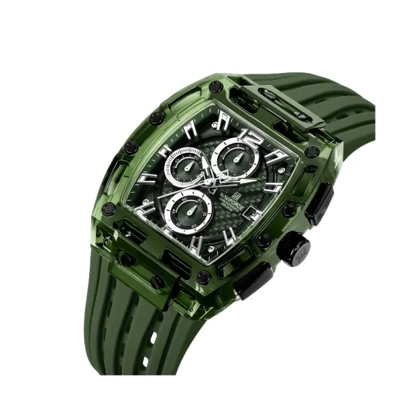 Naviforce NF7105 Men's Transparent Tonneau Quartz Watch with Silicone Strap and Chronograph Function