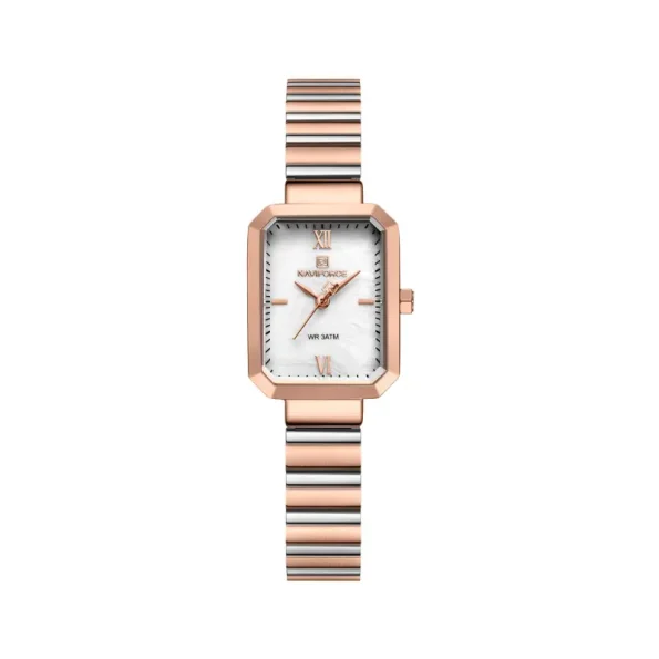 Naviforce NF5050 Women's Elegant Square Quartz Watch with Stainless Steel Strap, Scratch-Resistant Glass, and 3ATM Water Resistance.