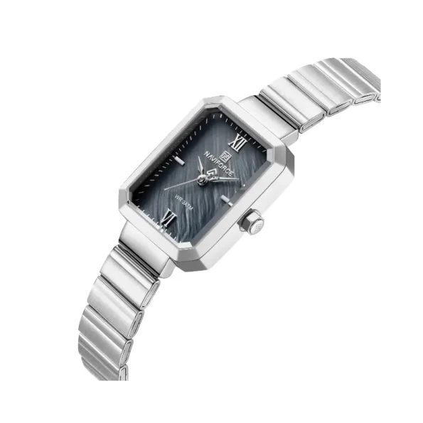 Naviforce NF5050 Women's Elegant Square Quartz Watch with Stainless Steel Strap, Scratch-Resistant Glass, and 3ATM Water Resistance.