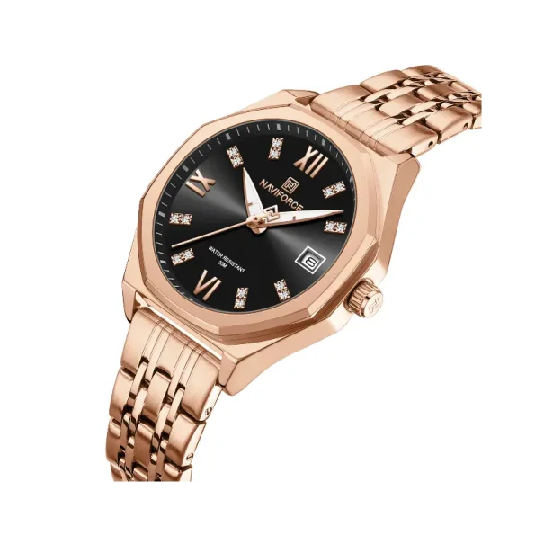 Naviforce NF5052 – Women's Elegant Quartz Watch;Full Rose Gold Design With Black Dial - Image 2