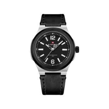 A stylish Naviforce NF9233 men’s wristwatch with a round dial, stainless steel case, and multifunction display, combining elegance with durability