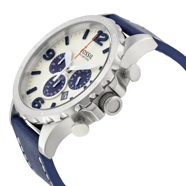 Fossil JR1480 - Men's Nate Chronograph Navy Leather Watch - Image 2