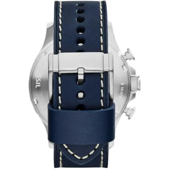 Fossil JR1480 - Men's Nate Chronograph Navy Leather Watch - Image 3