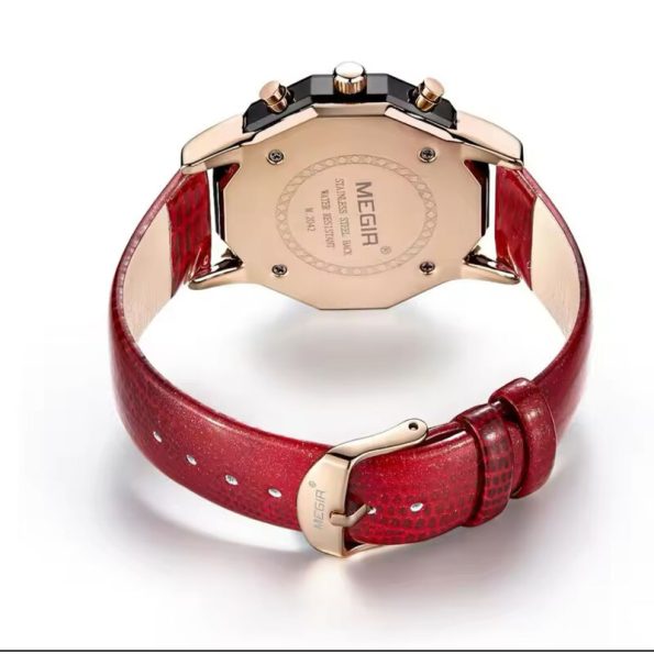 MEGIR 2042 Women's Fashion Quartz Watch with Genuine Leather Strap, Chronograph Function, and Luminous Hands.