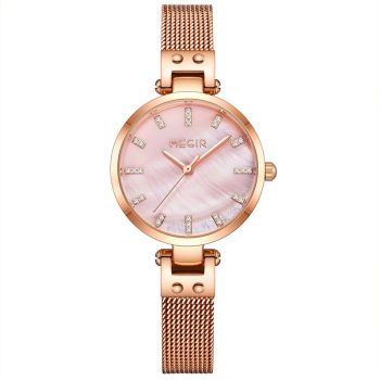 MEGIR 7026 Women's Quartz Watch with Stainless Steel Mesh Band and Spark Pattern Dial.