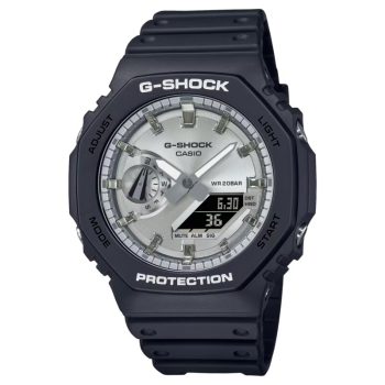 Casio G-Shock GA-2100SB-1A Men's Analog-Digital Watch with Semi-Transparent Black Bezel.