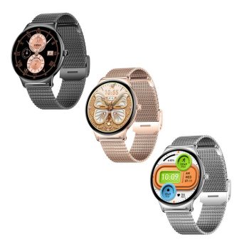 A stylish COLMI V89 smartwatch with a metallic stainless steel strap and HD touchscreen display, featuring advanced health tracking and multiple smart functions.