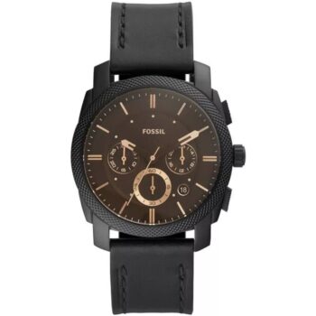 Fossil FS5586 men’s stainless steel analog watch with black dial and silver bracelet.