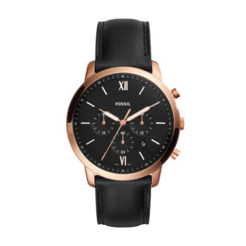 Fossil FS5381 Men’s Rose-Gold Tone Chronograph Black Dial Leather Strap Watch