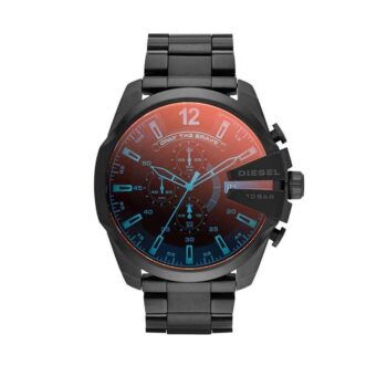 Diesel DZ4318 Mega Chief men’s chronograph watch with black stainless steel bracelet.