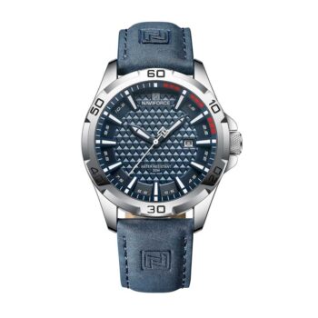 NAVIFORCE NF8023 men’s leather strap analog wristwatch with date display.