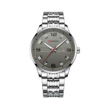 CURREN 8411 men’s analog stainless-steel wristwatch with date and luminous hands.