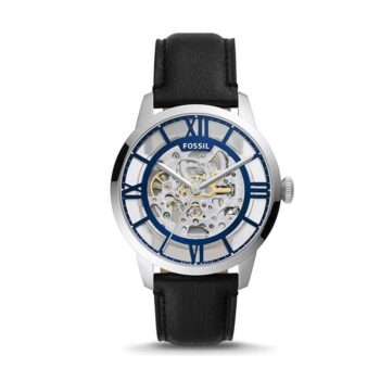 Fossil ME3200 Townsman men’s automatic skeleton dial watch with leather strap.