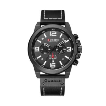 CURREN 8314 men’s analog watch with leather strap and polished alloy case