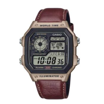 Casio AE-1200WHL-5AV Brown Leather Strap World Time Digital Watch – KSh 8