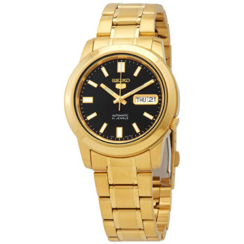 Seiko 5 SNKK22K1 Automatic Black Dial Gold-Tone Stainless Steel Watch For Men