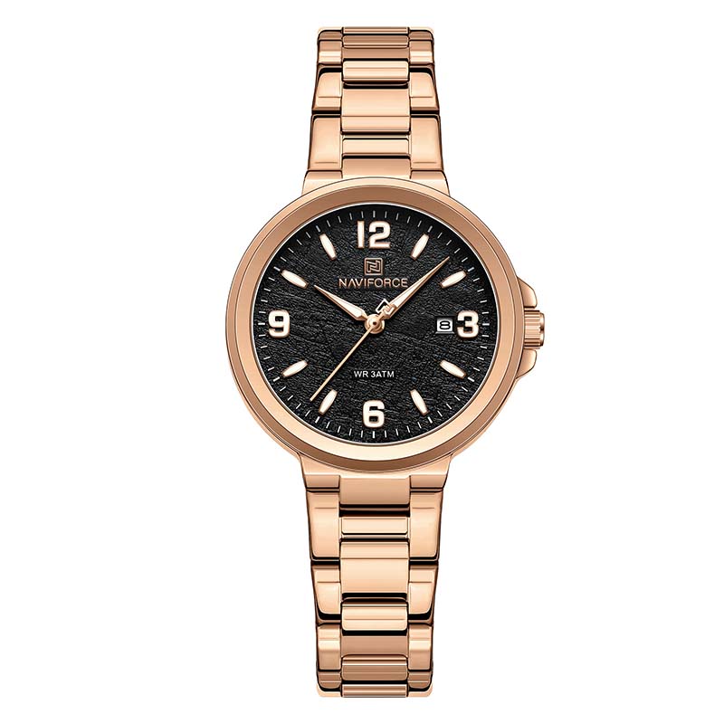 Naviforce NF5077 Stainless Steel Rose Gold Black Dial Watch For Women| Price in Kenya