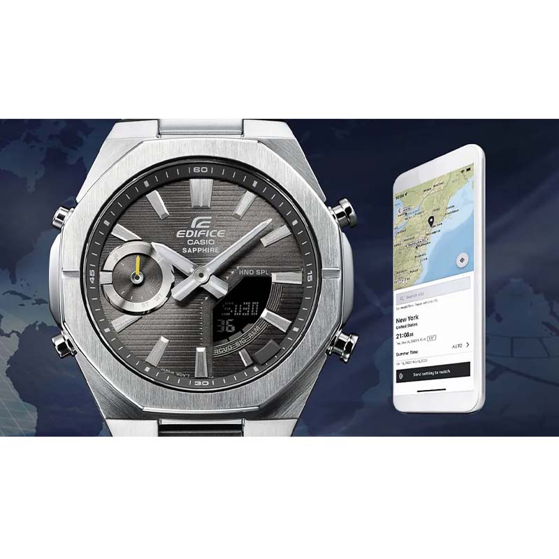 Casio Edifice ECB-S10D-2A Analog-Digital Silver Stainless Steel Watch For Men - Image 3