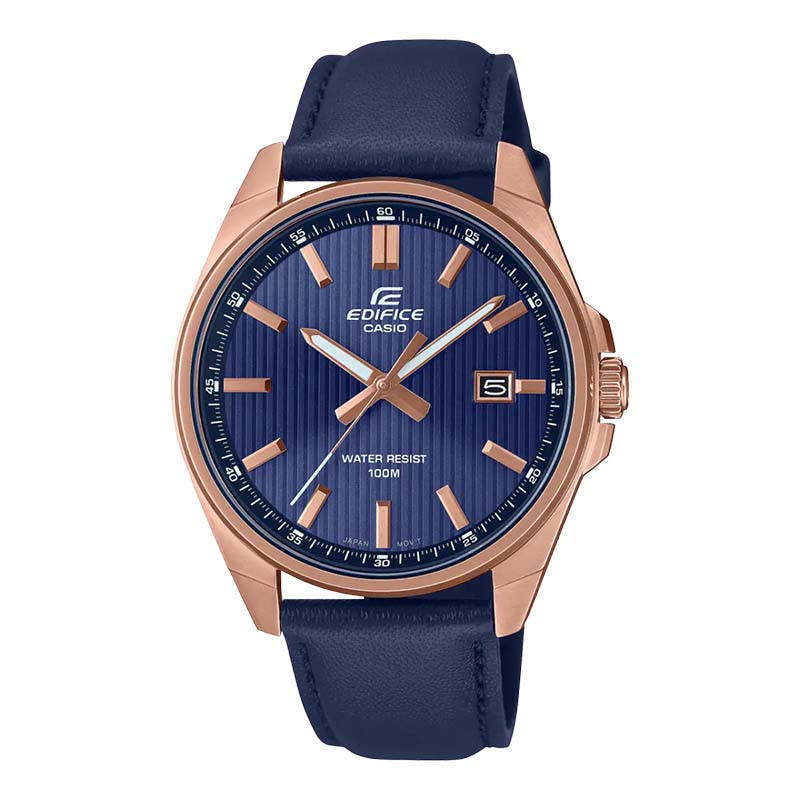 Casio Edifice EFV-150CL-2AV Analog Blue Dial Leather Strap Watch For Men