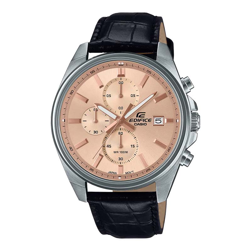 Casio Edifice EFV-610EL-5A Analog Chronograph Rose Gold Leather Watch For Men