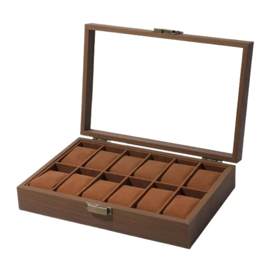 12 Slot Wooden Watch Organizer Light Brown