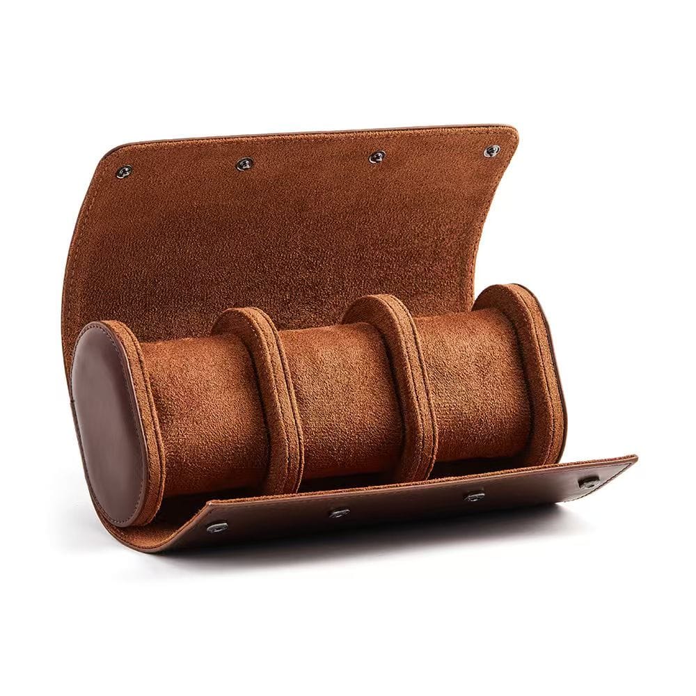 3 Slot Leather Watch Organizer Brown