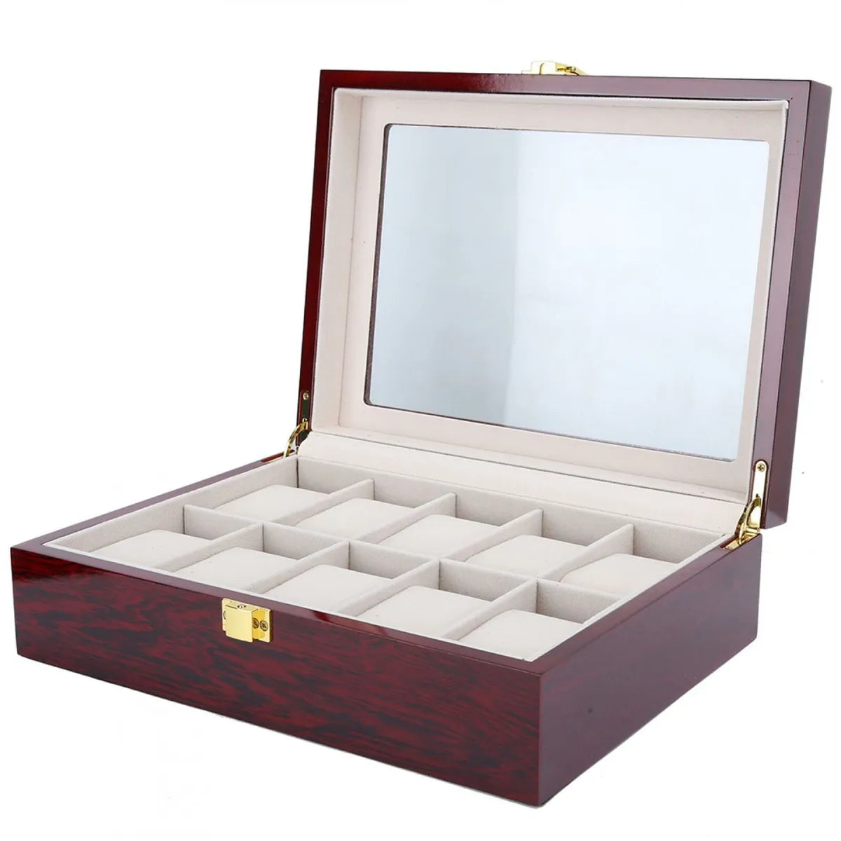 10 Slot Wooden Watch Organizer Red Velvet