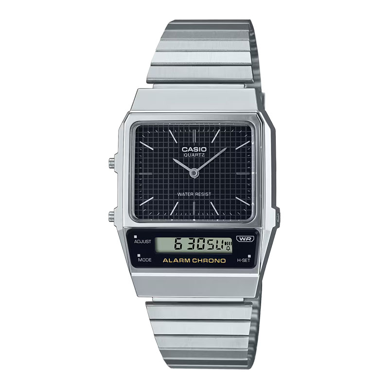 Casio Vintage AQ-800E-1A Unisex Analog-Digital Watch – Black Dial & Silver Bracelet
