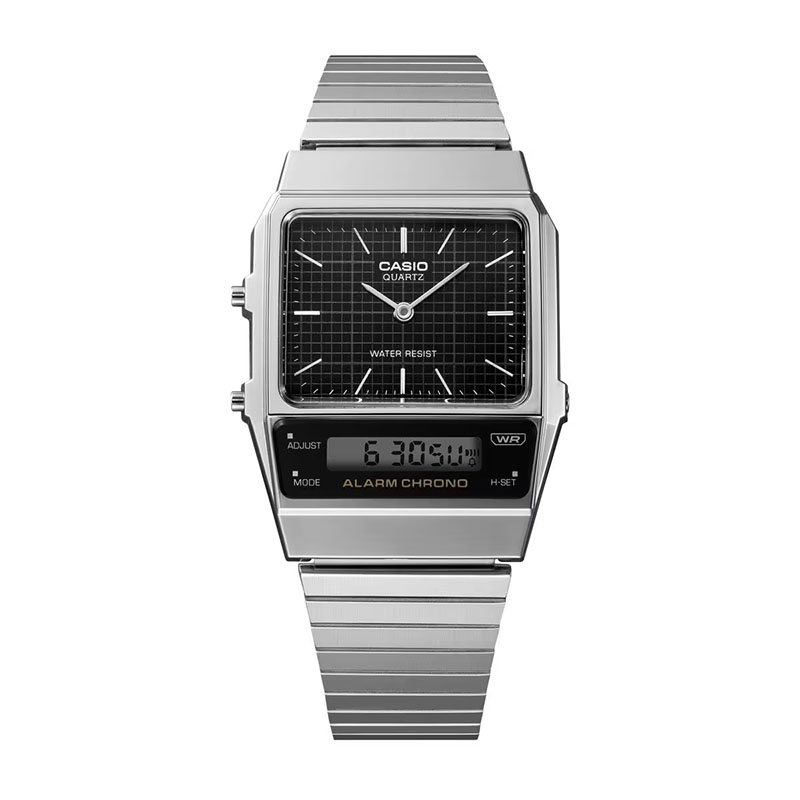 Casio Vintage AQ-800E-1A Unisex Analog-Digital Watch – Black Dial & Silver Bracelet - Image 2