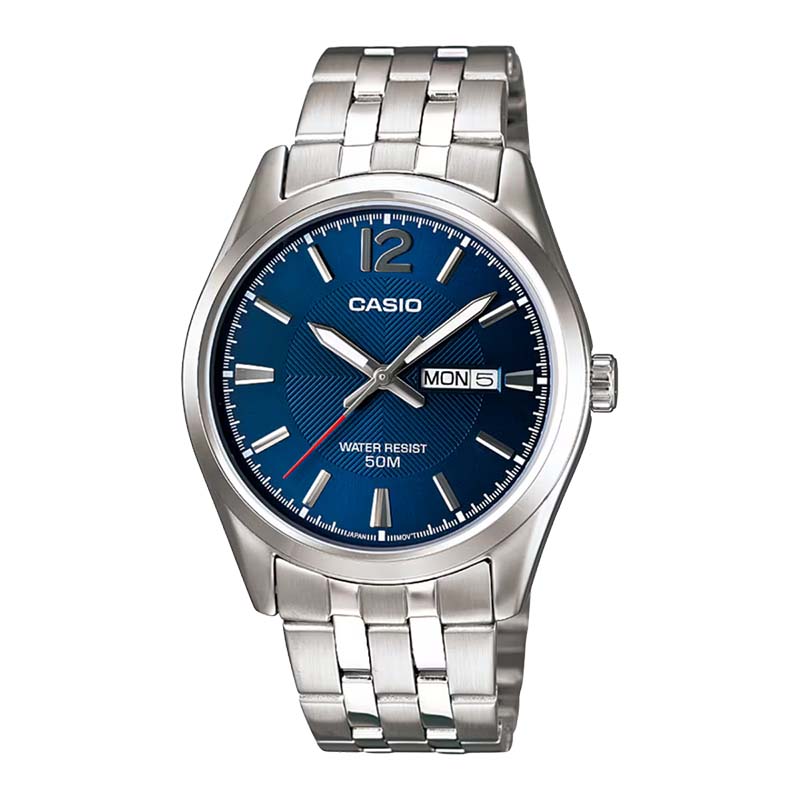 Casio MTP-1335D-2AV Men's Stainless Steel Watch – Blue Dial & Day-Date Display