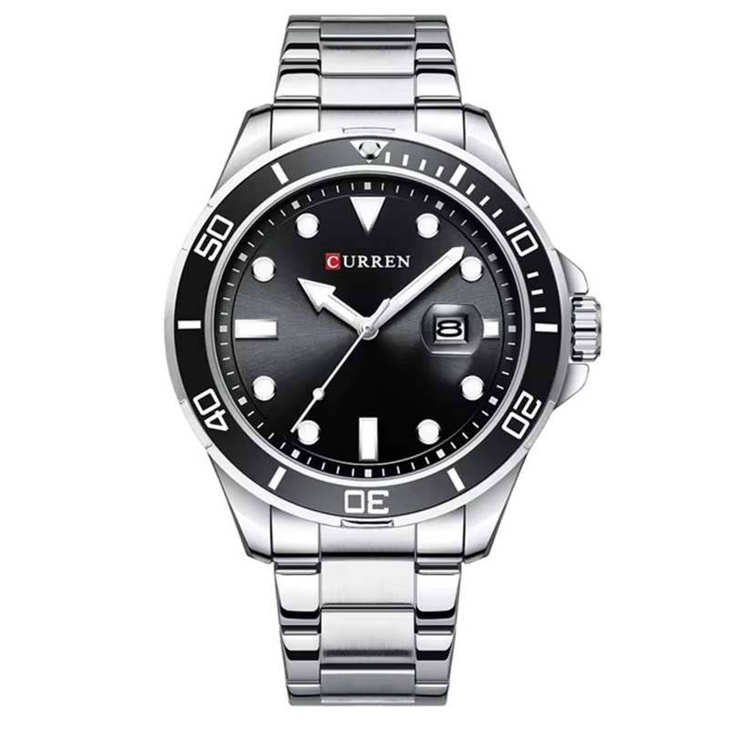 Curren 8388 Men's Silver Stainless Steel Watch – Black Dial