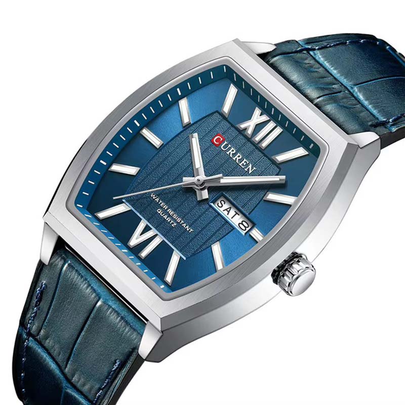 Curren 8478 Men's Rectangular Quartz Watch – Blue Dial & Leather Strap - Image 2