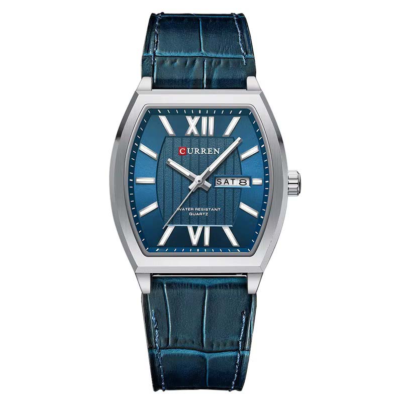 Curren 8478 Men's Rectangular Quartz Watch – Blue Dial & Leather Strap