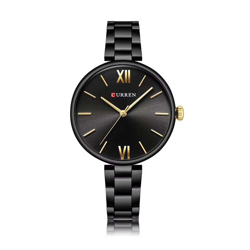 Curren 9017 Ladies Black Stainless Steel Quartz Watch – Gold Accents