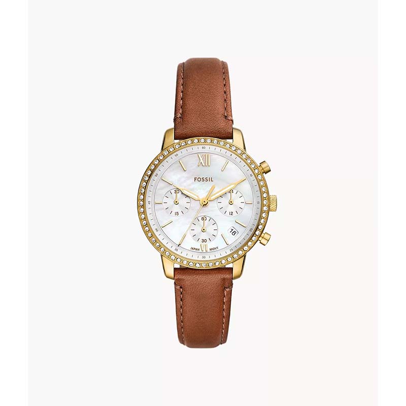 Fossil ES5278 Ladies Gold Chronograph Watch – White Dial & Crystal Bezel
