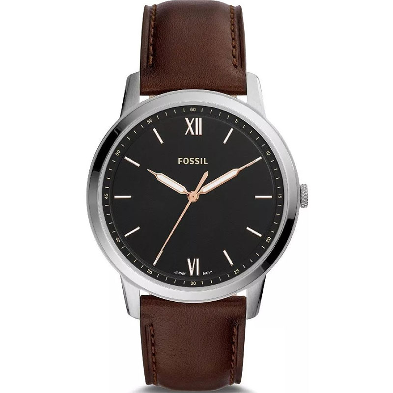 Fossil FS5464 Men's Silver Watch – Black Dial & Brown Leather Strap