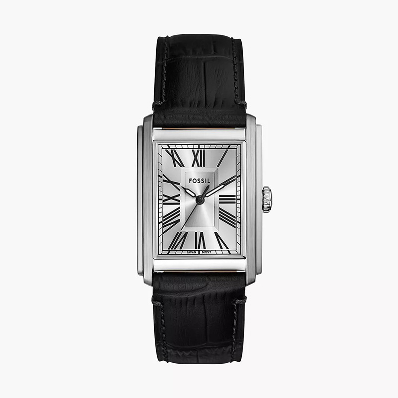 Fossil FS6078 Men's Rectangular Watch – Ice Blue Dial & Brown Leather Strap