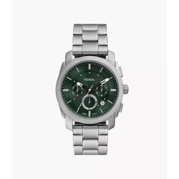 Fossil FS6079 Men's Silver Chronograph Watch – Green Dial & Metal Bracelet