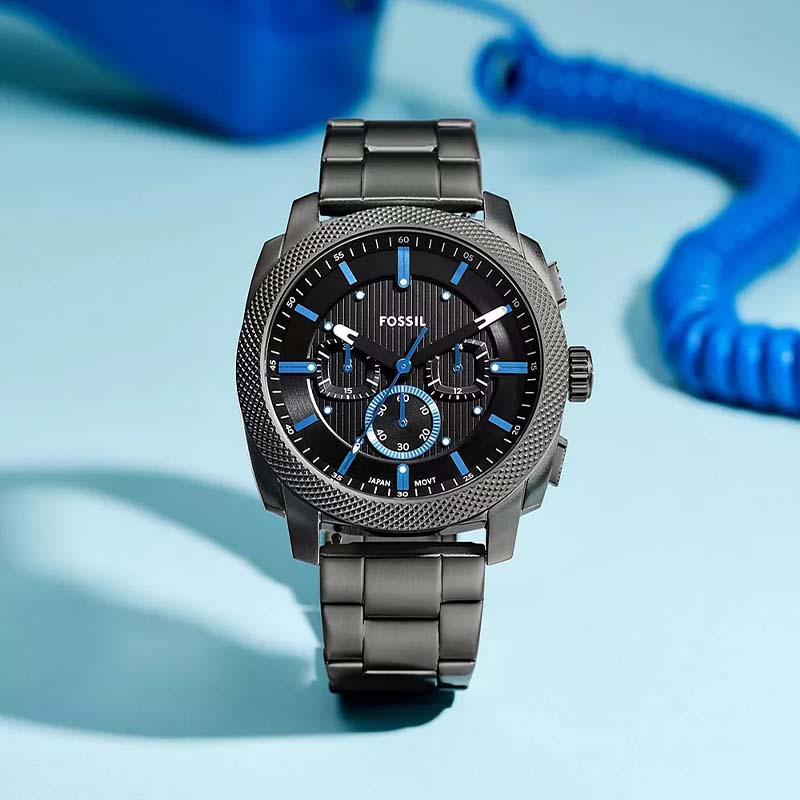 Fossil FS6098 Men's Gunmetal Chronograph Watch – Black Dial & Blue Accents - Image 2